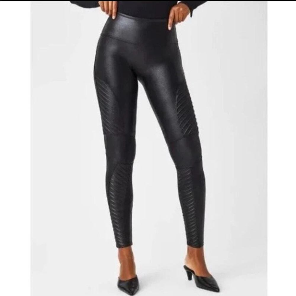 Spanx Faux Leather Moto Leggings Black S SPANX - Picture 1 of 6